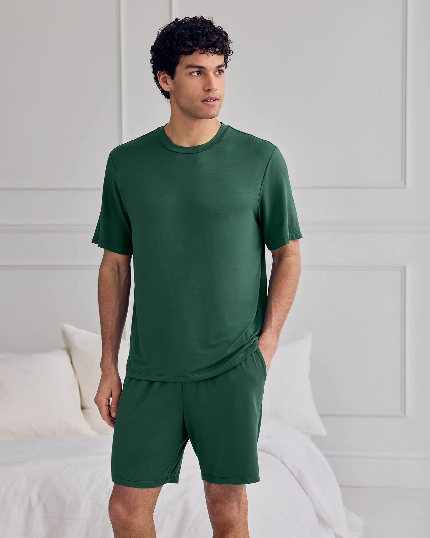 TENCEL™ Modal Crew Neck Short Pyjama Set - Green - Image 2
