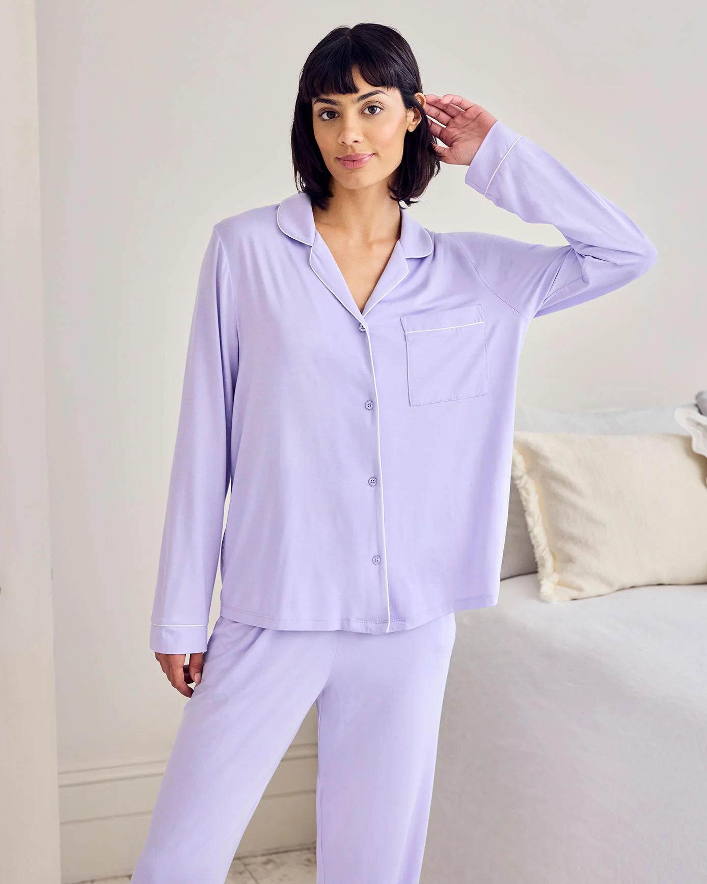 TENCEL™ Modal Long Button Up Pyjama Set - Lilac - Image 2
