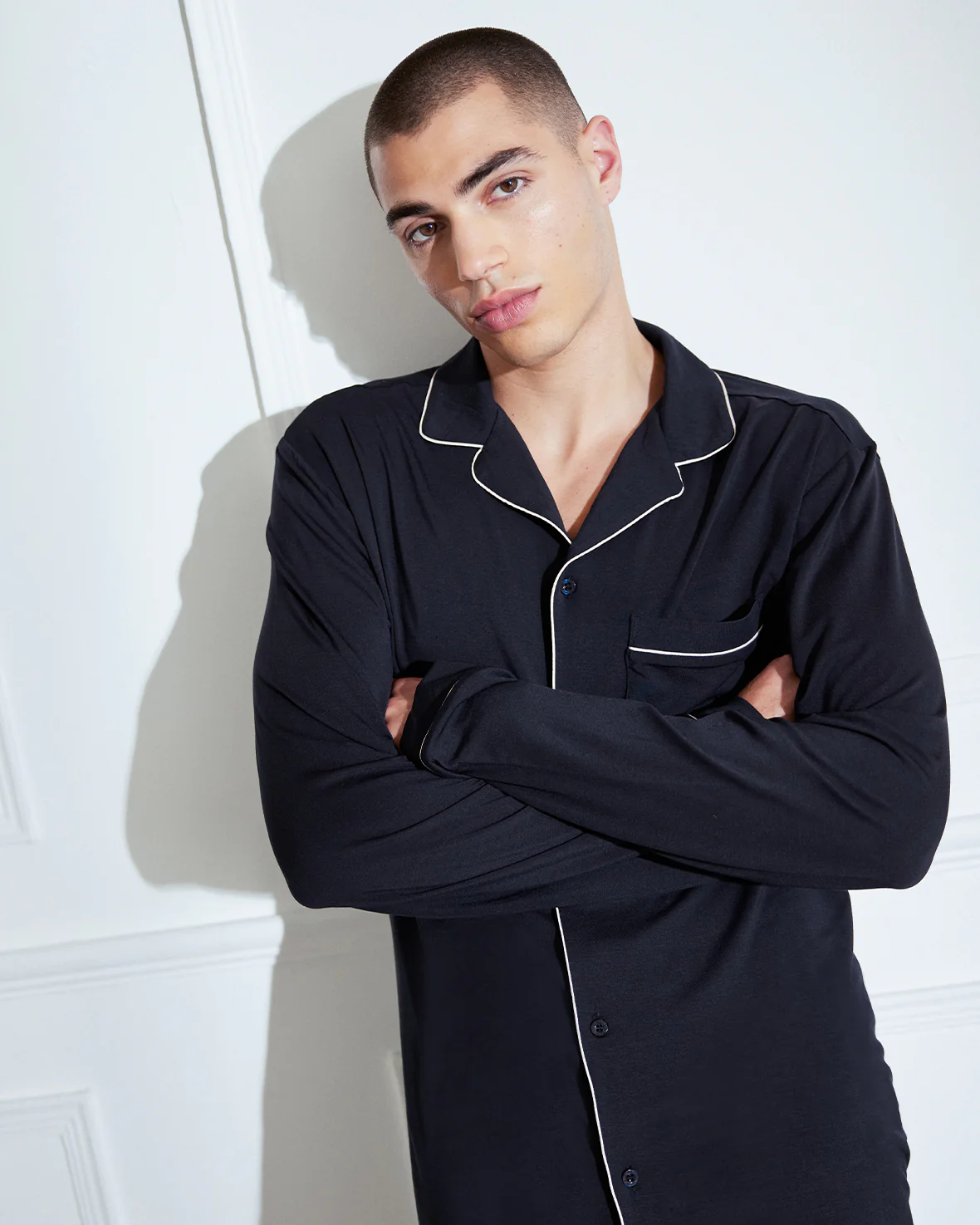 TENCEL™ Modal Button Up Long Pyjama Set - Navy - Image 3