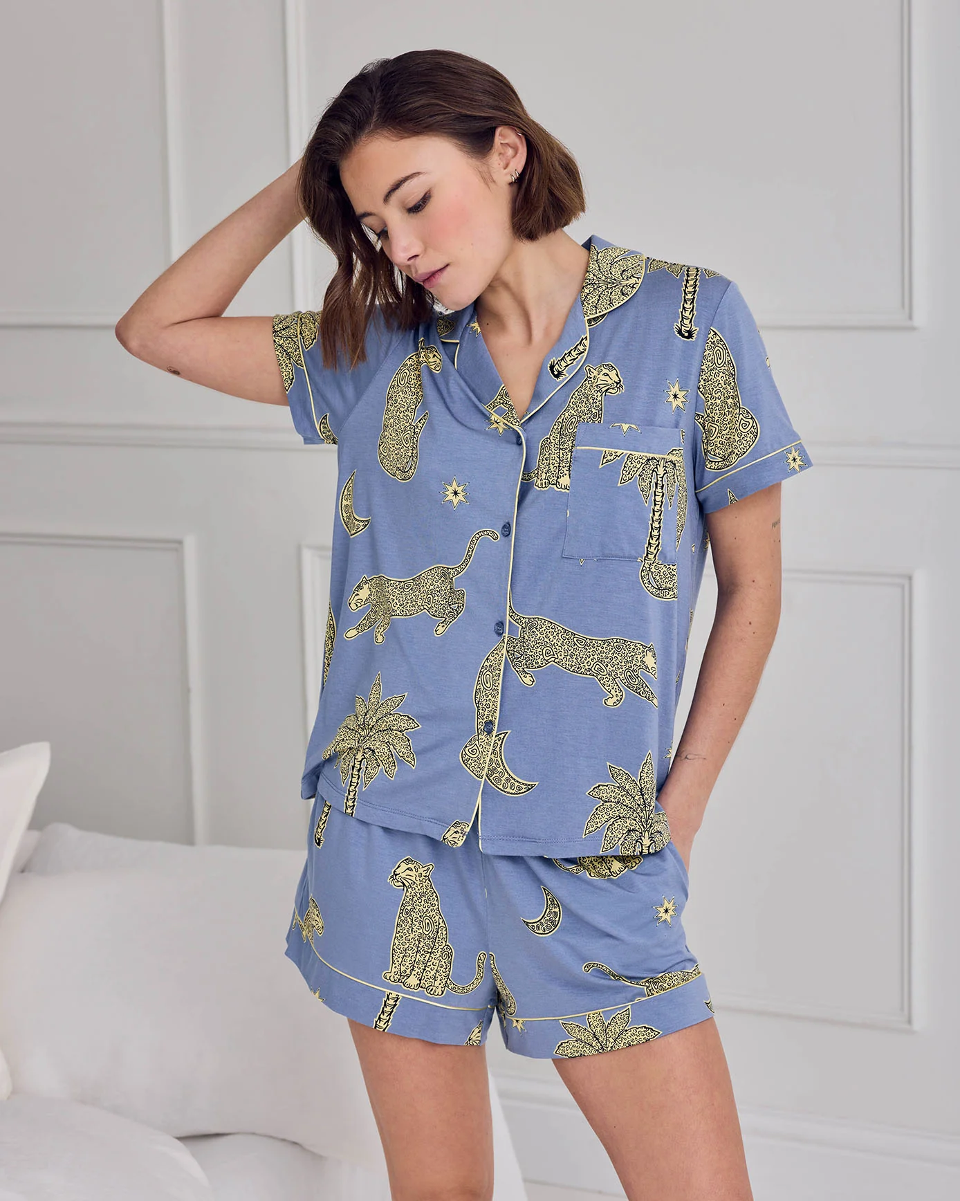TENCEL™ Modal Midnight Leopard Print Short Pyjama Set - Image 2