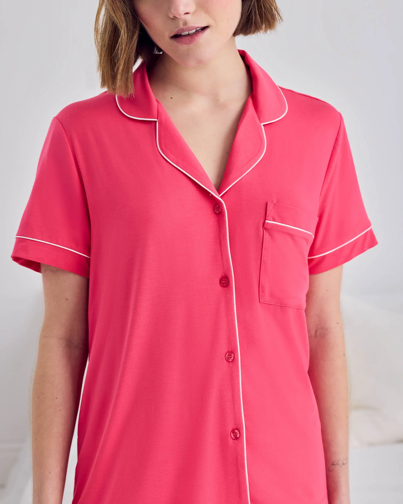 TENCEL™ Modal Short Button Up Pyjama Set - Hot Pink - Image 5