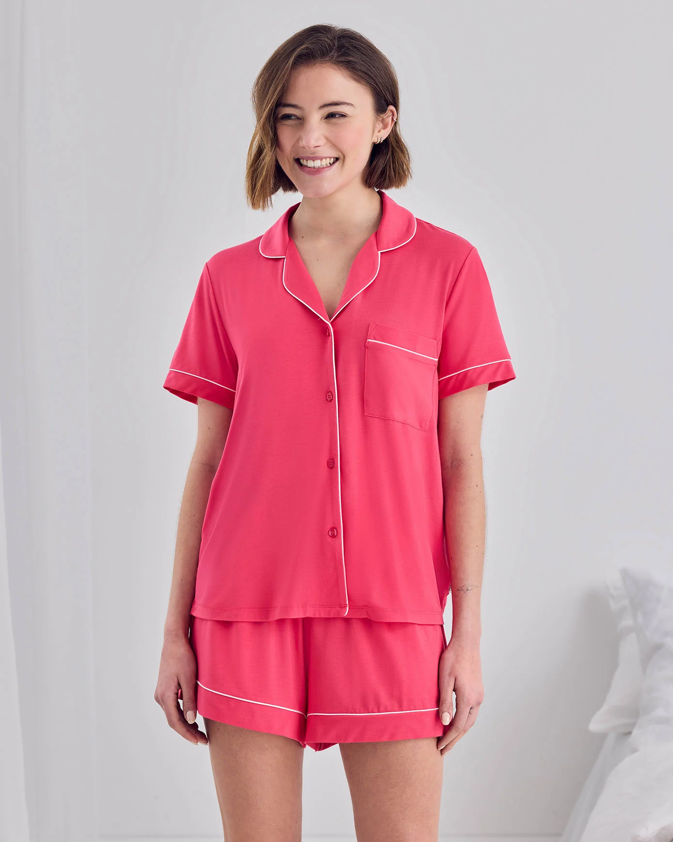TENCEL™ Modal Short Button Up Pyjama Set - Hot Pink - Image 6