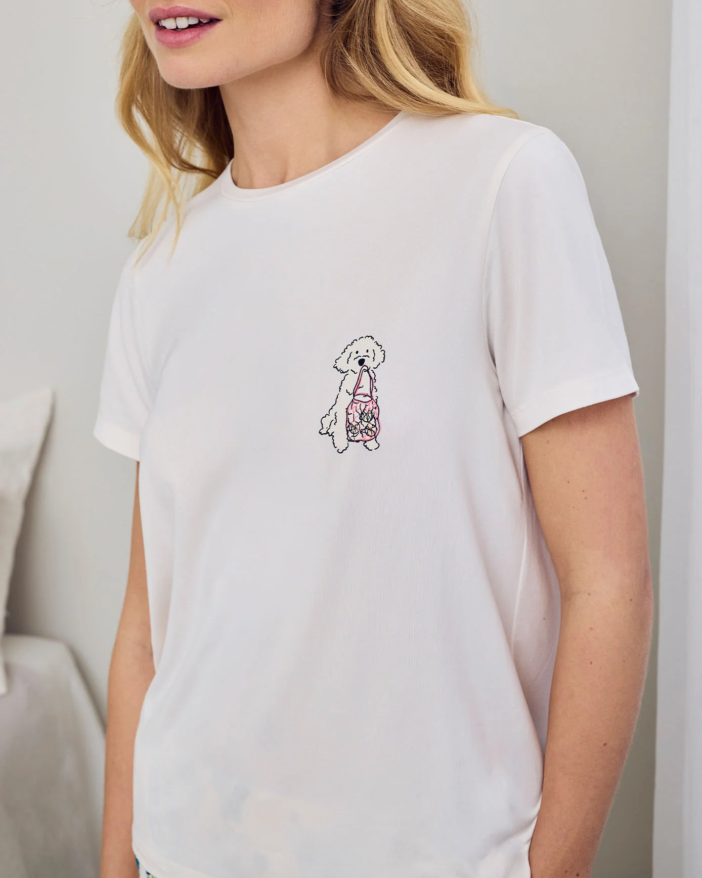 Tennis Dogs Print Short Pyjama Set - Cream - Image 4