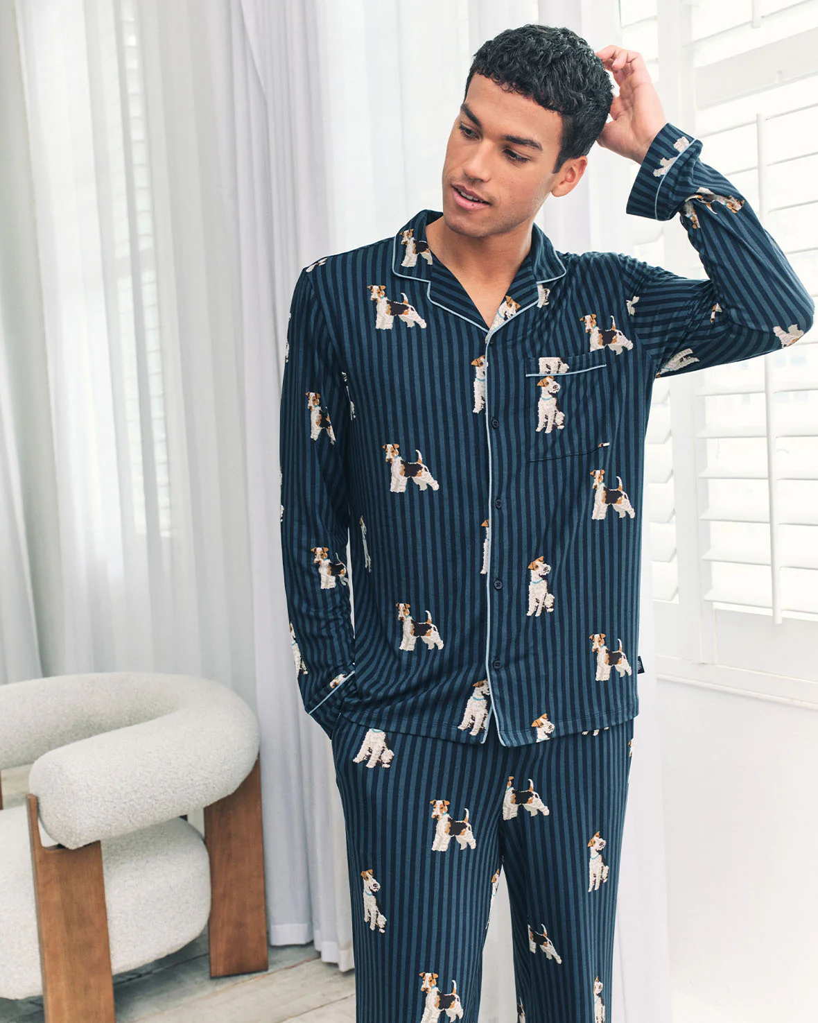 Terrier Dog Stripe Print Long Pyjama Set - Image 3