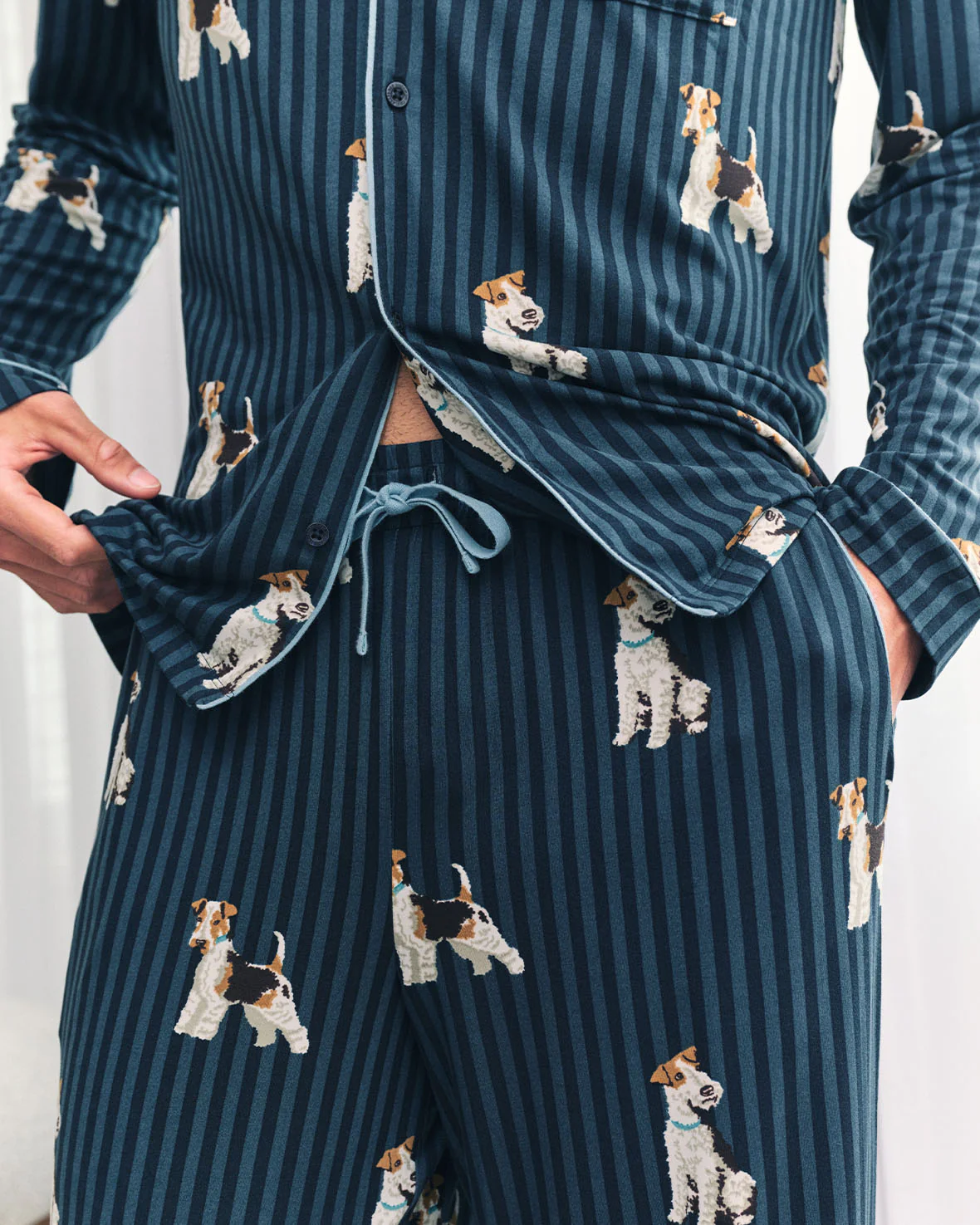 Terrier Dog Stripe Print Long Pyjama Set - Image 4