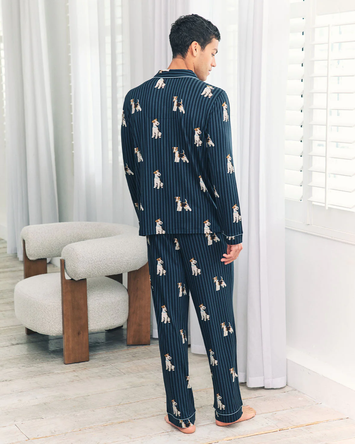Terrier Dog Stripe Print Long Pyjama Set - Image 5