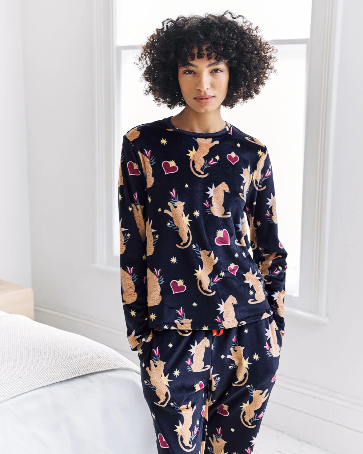 Velour Enchanted Tiger Print Lounge Crew & Jogger Set - Image 2