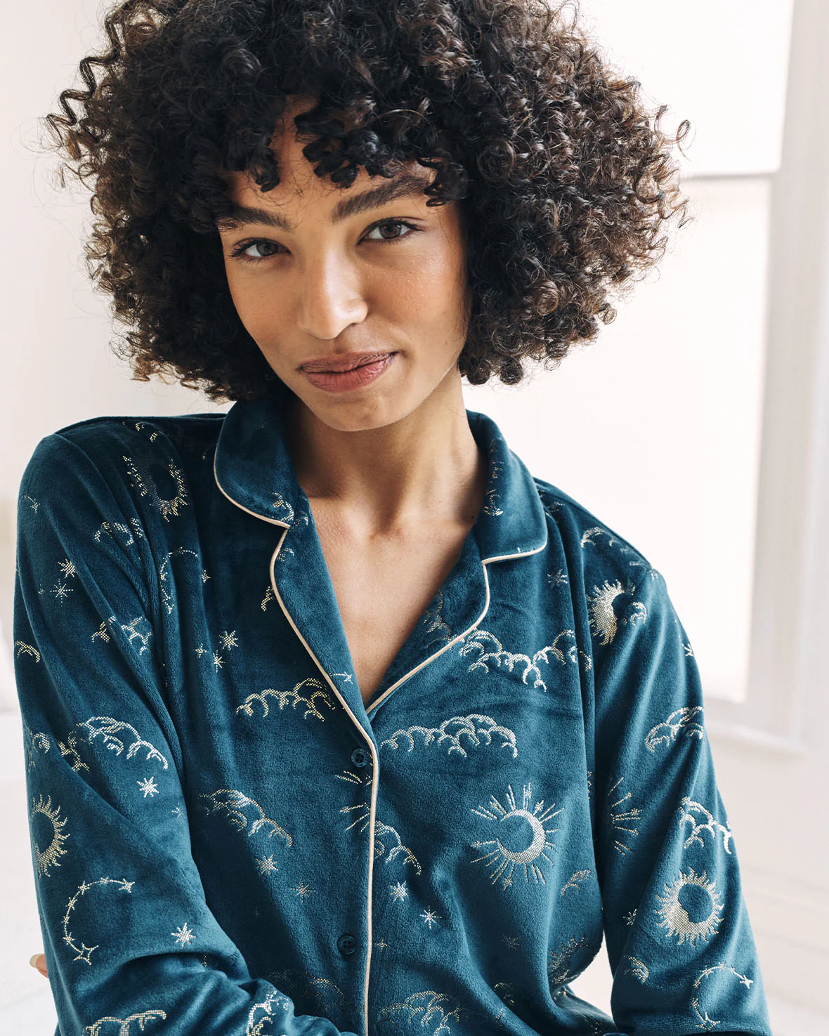 Velour Gold Foil Lunar Skies Long Pyjama Set - Image 2