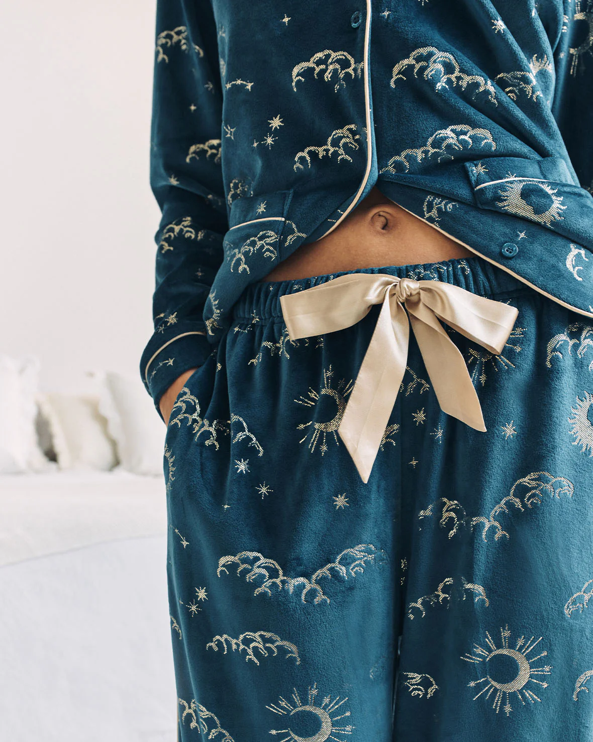 Velour Gold Foil Lunar Skies Long Pyjama Set - Image 3