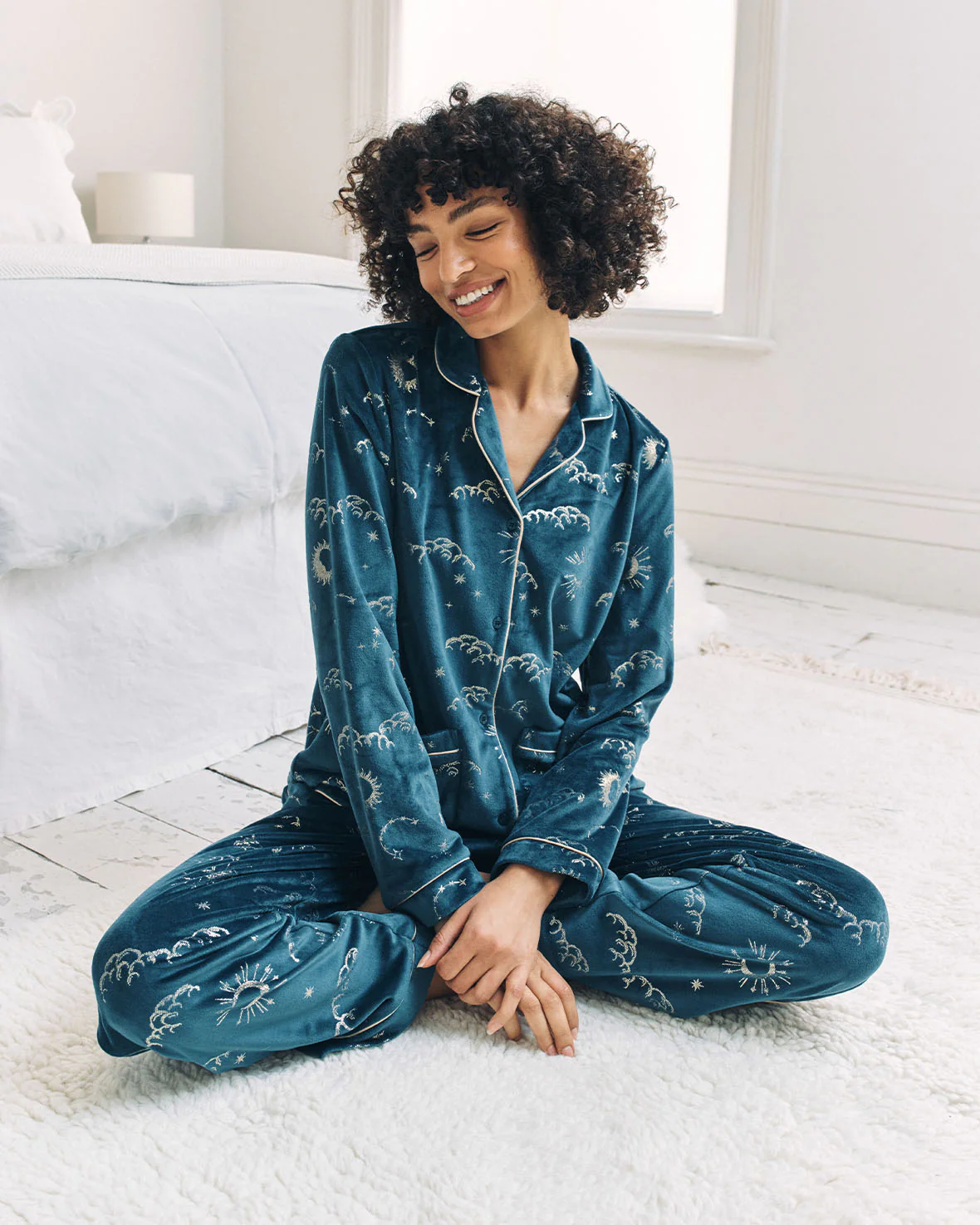 Velour Gold Foil Lunar Skies Long Pyjama Set - Image 5