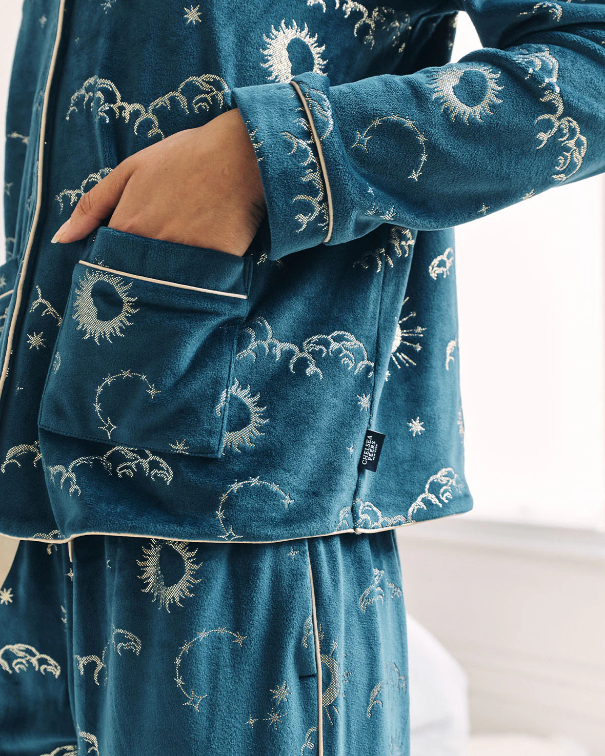 Velour Gold Foil Lunar Skies Long Pyjama Set - Image 6