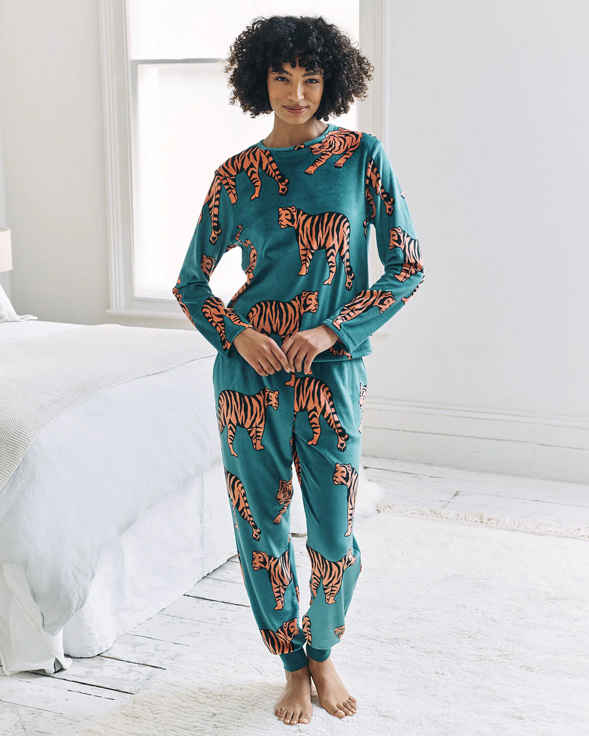 Velour Tiger Print Lounge Crew & Jogger Set - Image 2