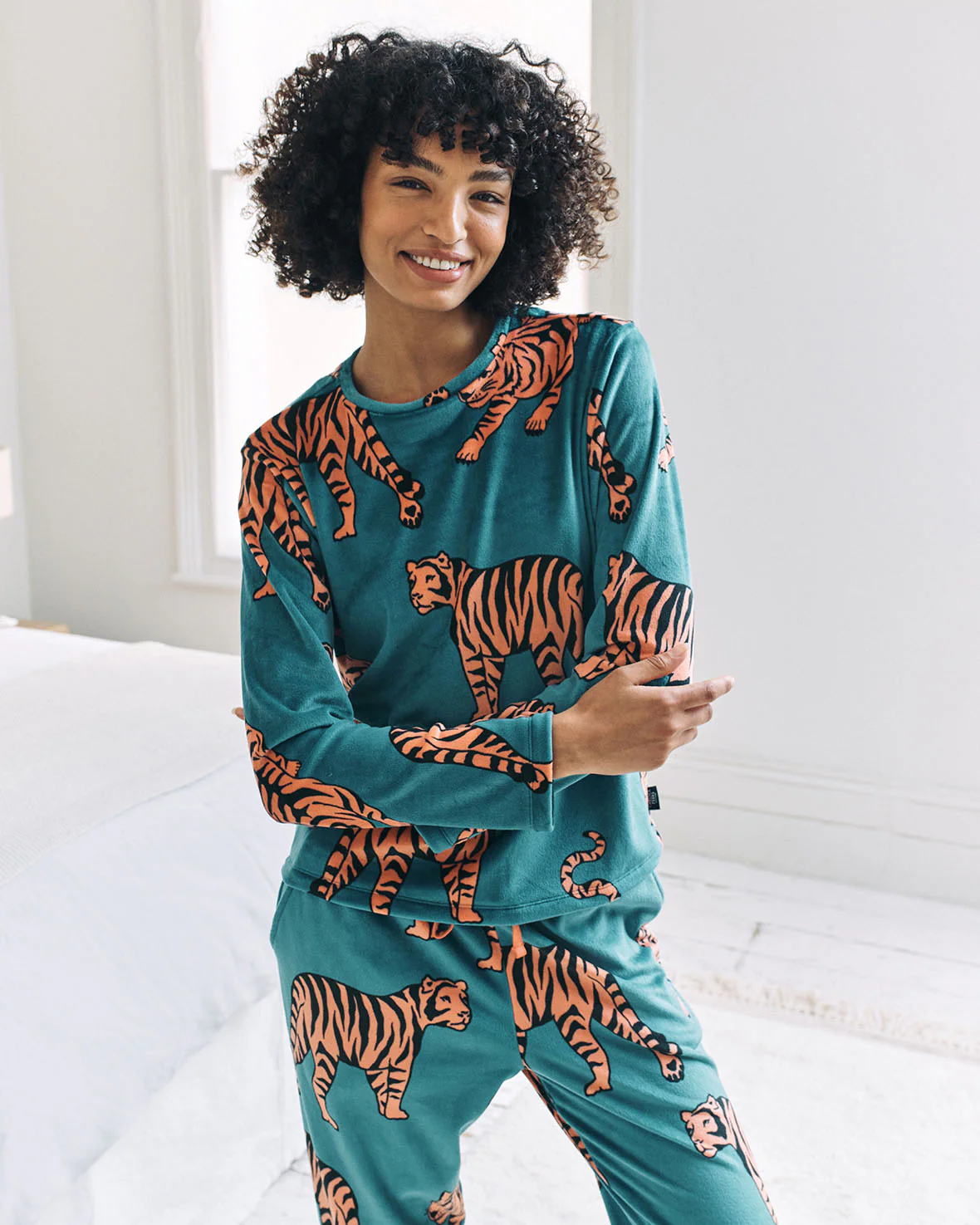 Velour Tiger Print Lounge Crew & Jogger Set - Image 3