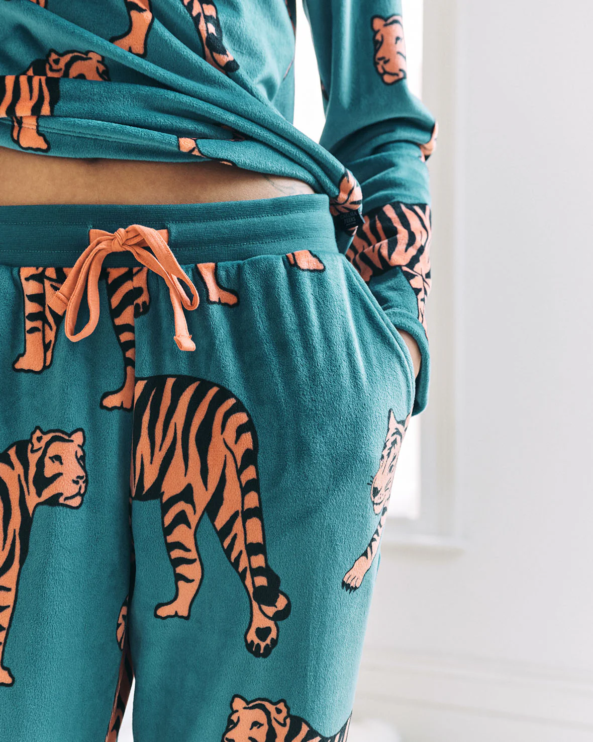Velour Tiger Print Lounge Crew & Jogger Set - Image 4