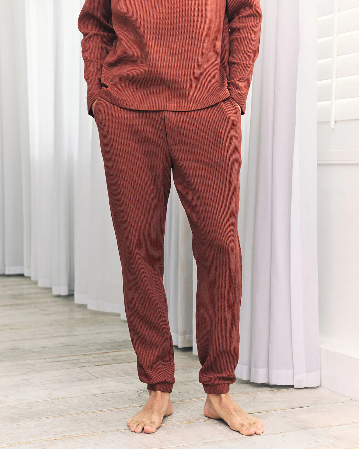 Waffle Long Jogger Lounge Bottoms - Rust - Image 2