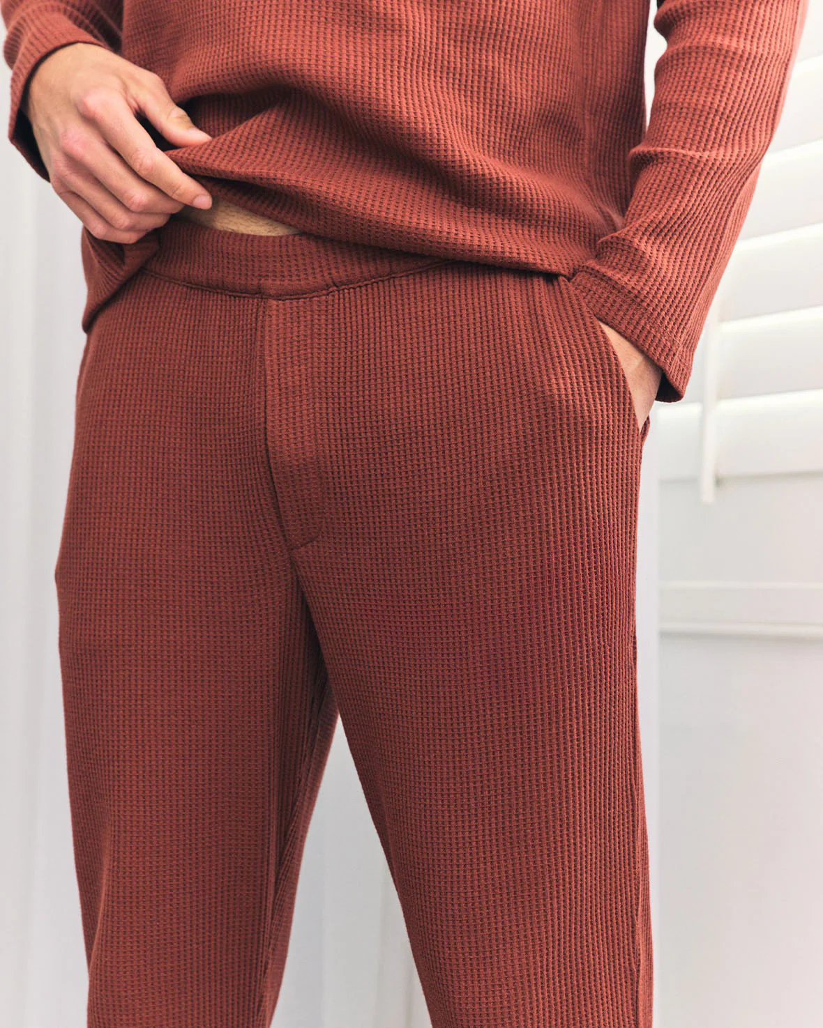 Waffle Long Jogger Lounge Bottoms - Rust - Image 3