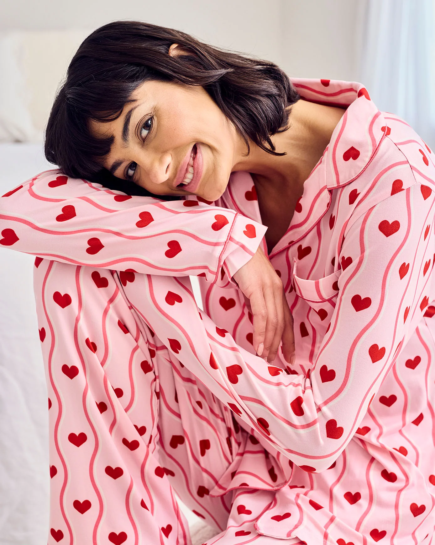 Wavy Stripe Heart Print Long Pyjama Set - Image 5