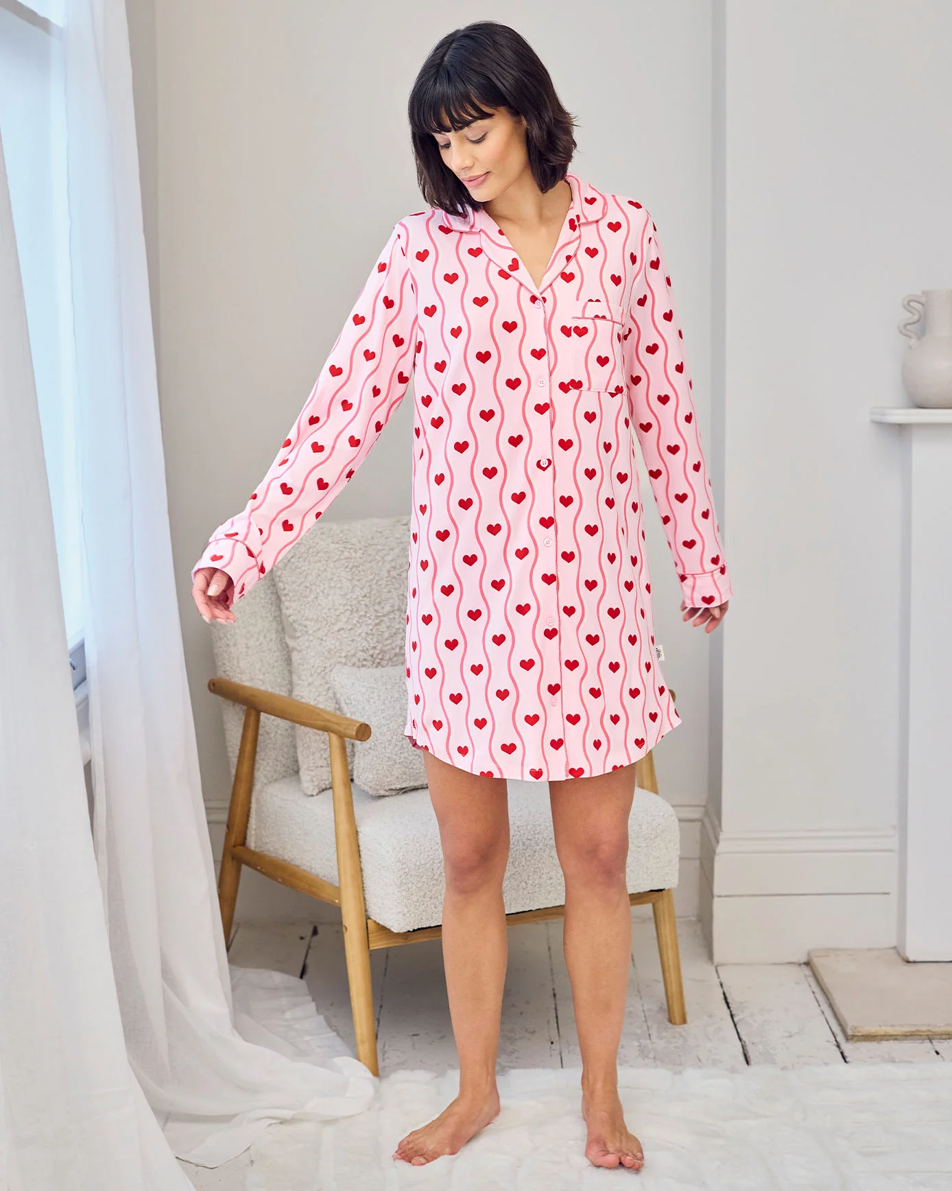 Wavy Stripe Heart Print Nightshirt - Image 3