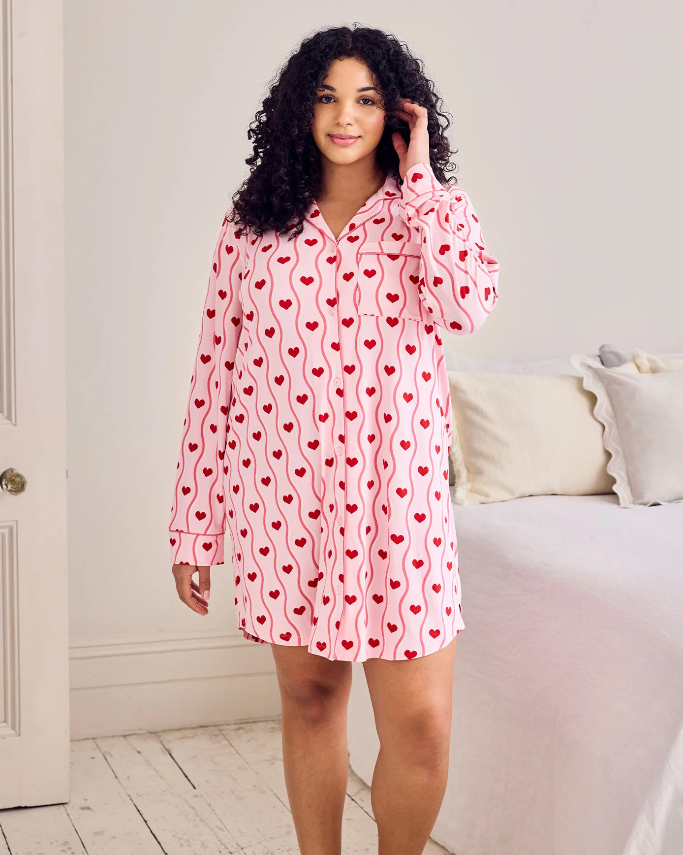 Wavy Stripe Heart Print Nightshirt - Image 6
