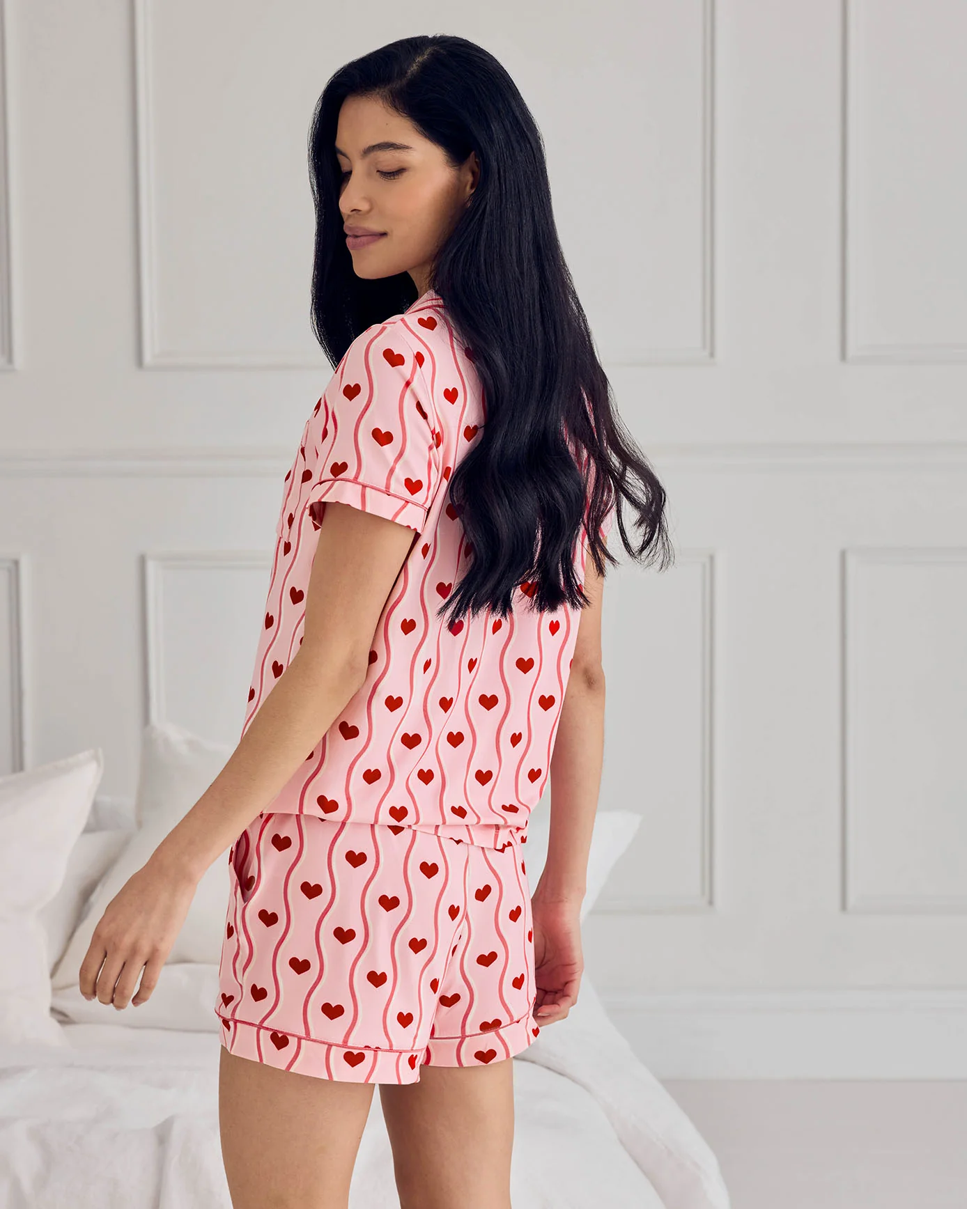 Wavy Stripe Heart Print Short Pyjama Set - Image 4
