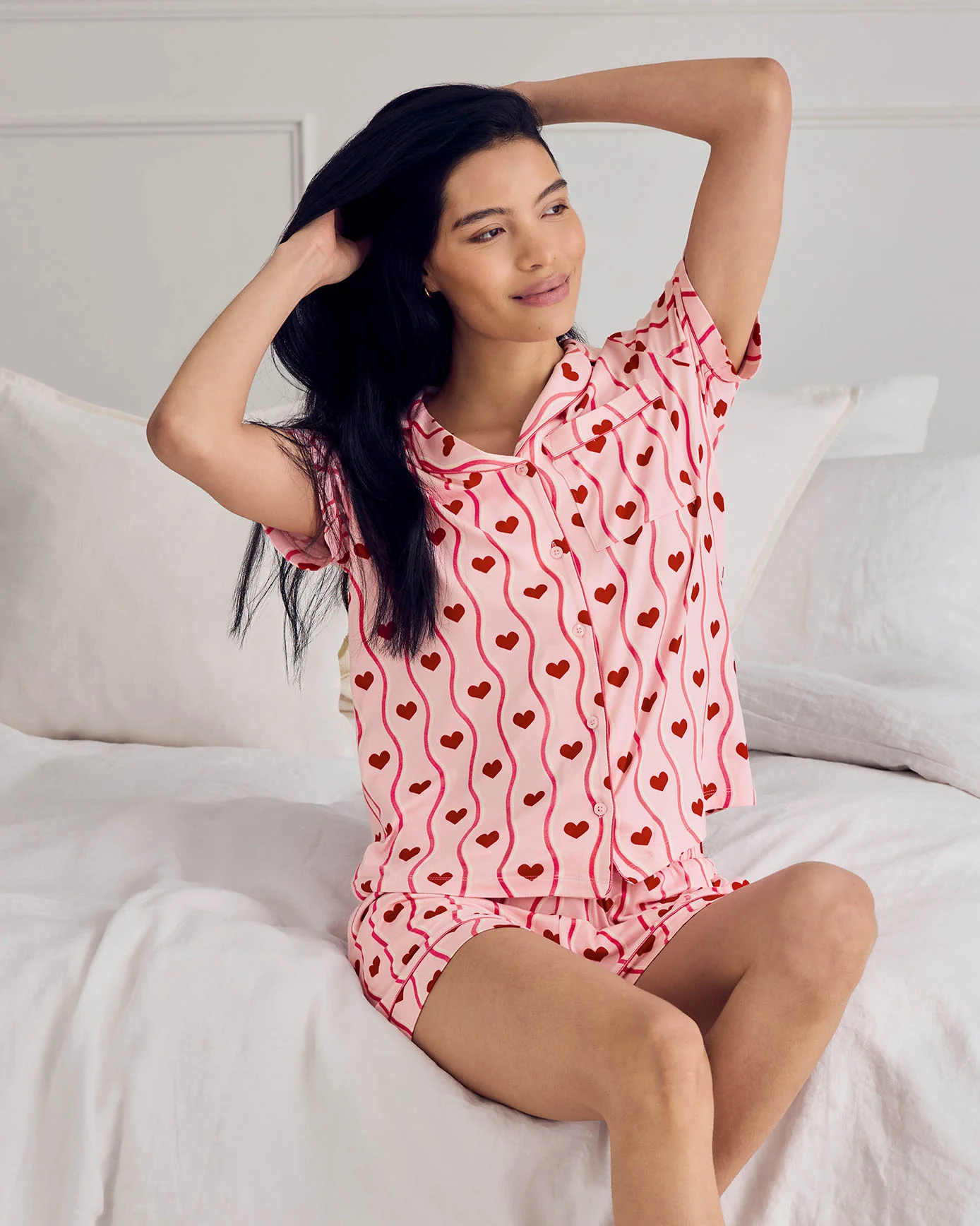 Wavy Stripe Heart Print Short Pyjama Set - Image 5